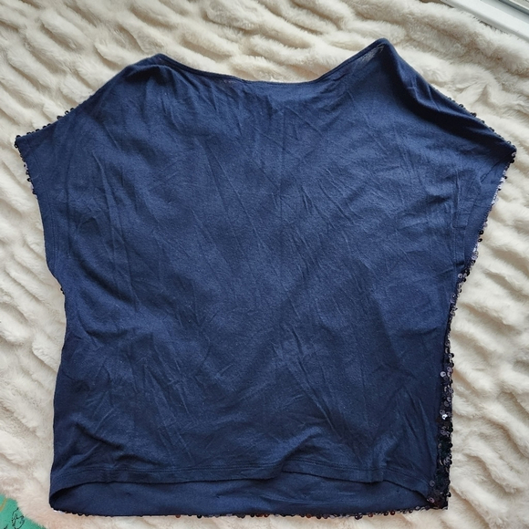 J. Lo xs Navy Sequined Stretch Sleeveless Holiday T-shirt Tee Top Shirt - Picture 2 of 3